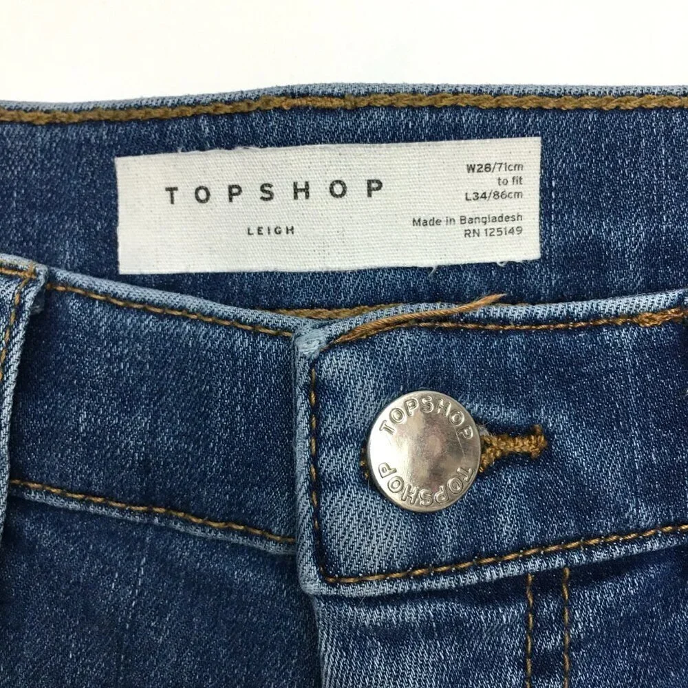 TopShop Women's Leigh Skinny Jeans Medium Wash Stretch size 28 length 27